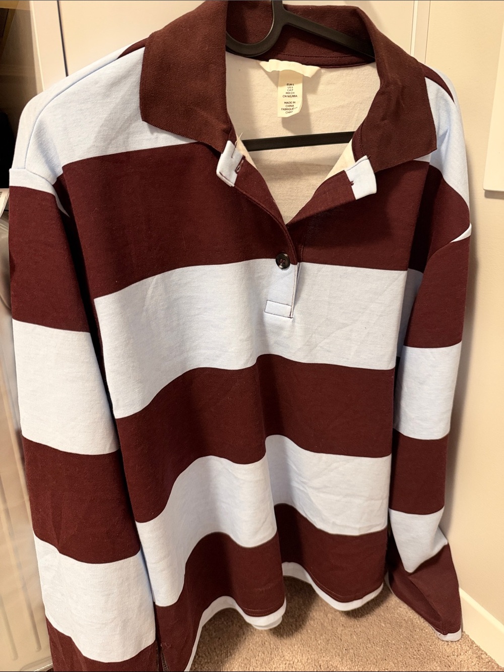 H&M Long Sleeve Stripe Shirt in Brown & Light Blue